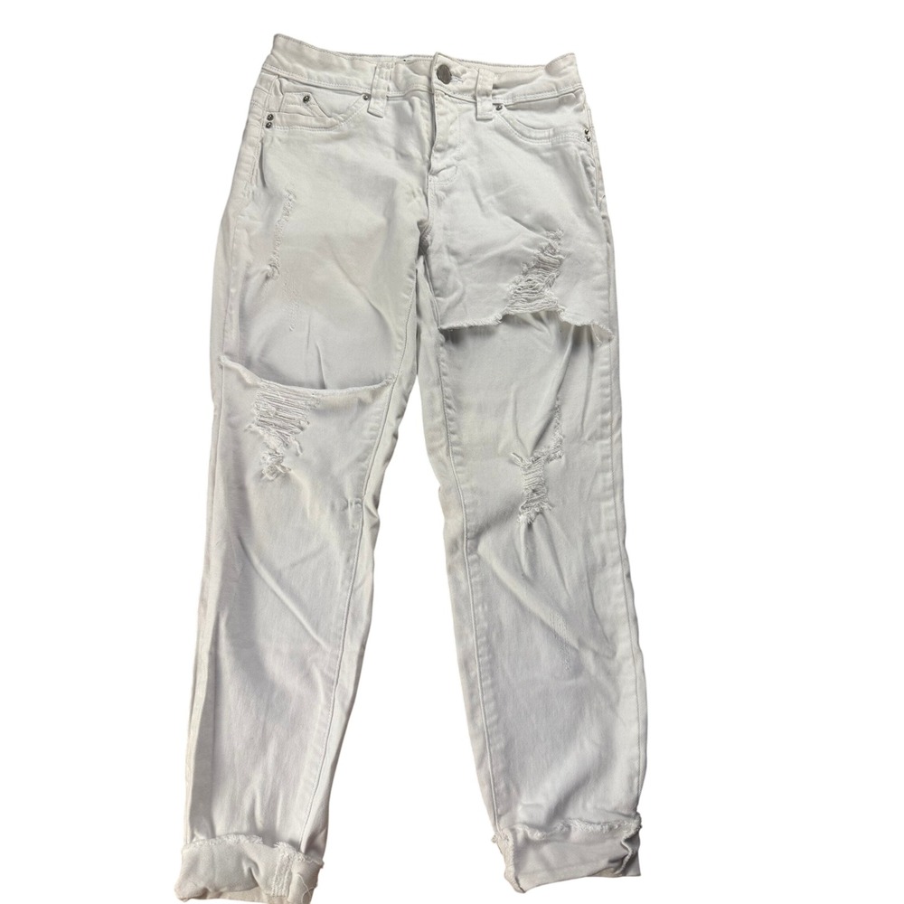YMI‎ Jeans Womens Size 7 Mid Rise Distressed White Skinny Jeans